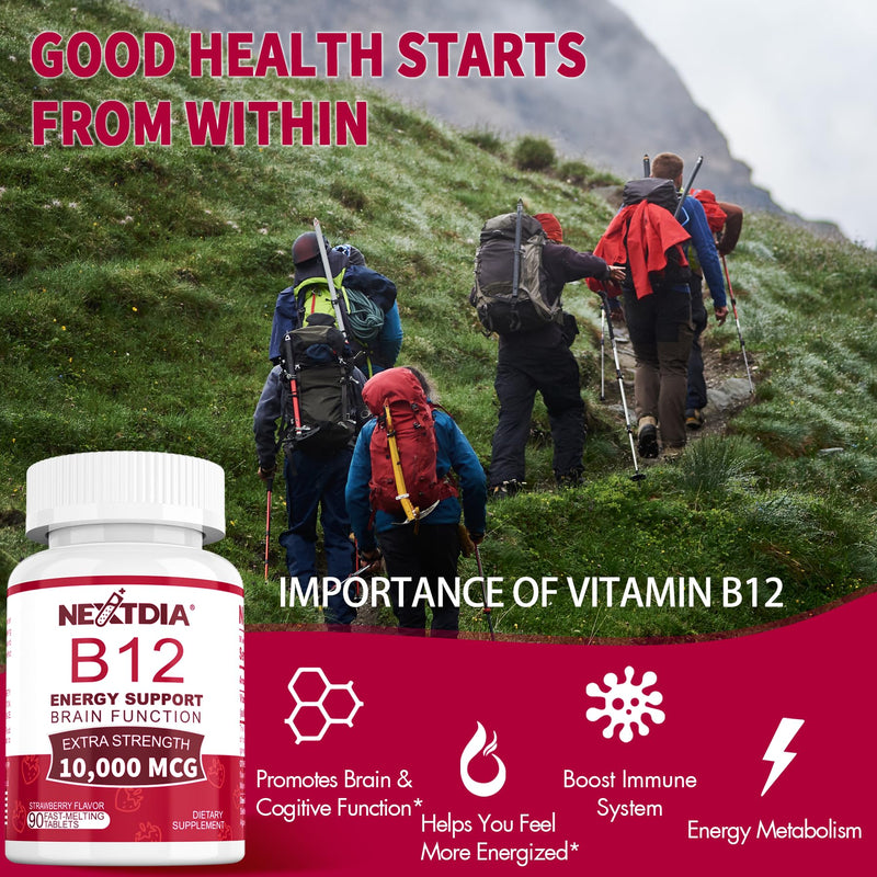 Vitamin B12 10,000 mcg Sublingual, Methylcobalamin, Sugar Free,270 Servings | Methylated Vitamin B12 Sublingual for Energy Boost, Metabolism, Blood Cell Function, Methylation, Vegan, No-GMO Fast Dissolve 90 Count (Pack of 3)