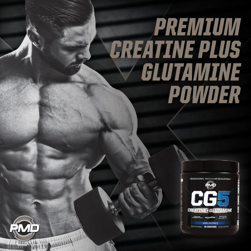 [Australia] - PMD Sports CG5 Premium Creatine & L Glutamine Powder, Power Recovery, Build Lean Muscle, Increase Workout Performance, Maximum Strength Pre Workout & Post Workout, Unflavored, 30 Servings 5.5 Ounce (Pack of 1) 
