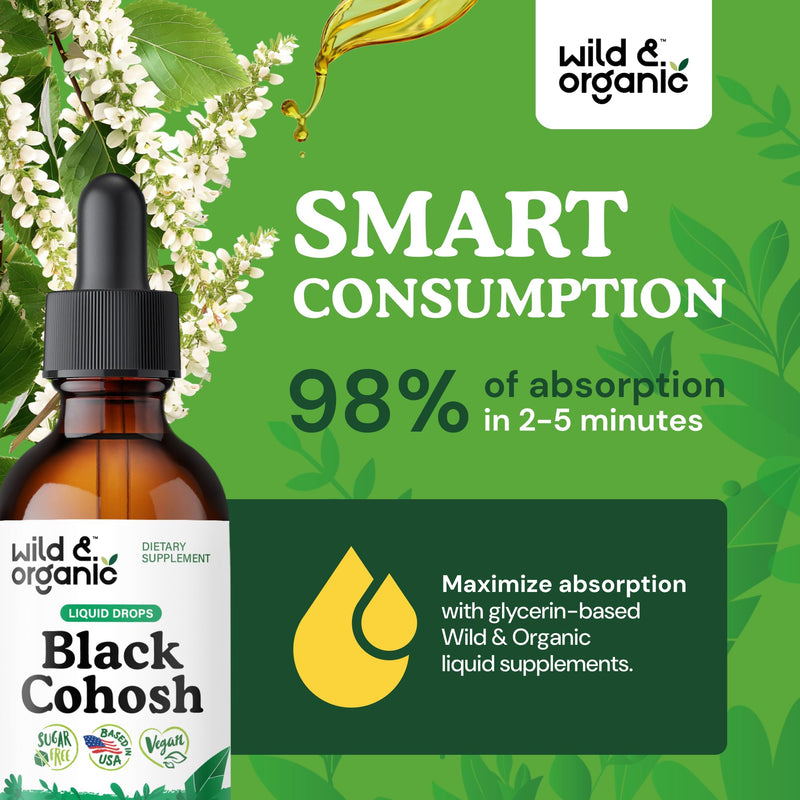 [Australia] - Wild & Organic Black Cohosh Liquid Drops 540 mg - Herbal Supplements for Women - Liquid Black Cohosh Extract Tincture - 2-Month Supply - Vegan, Sugar & Alcohol-Free - 2 fl oz 2 Fl Oz (Pack of 1) 