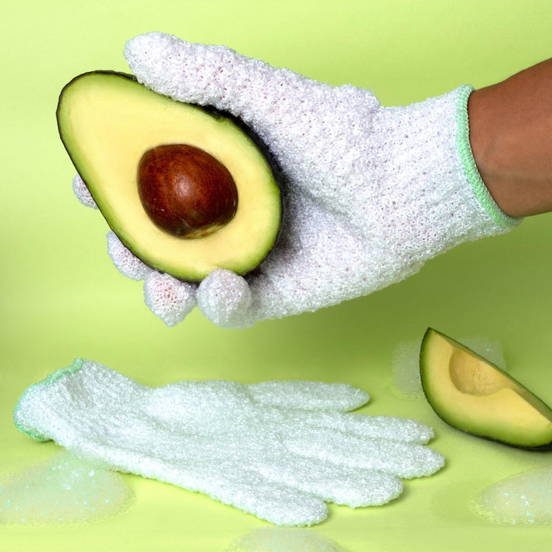 EcoTools Gentle Bath + Shower Gloves, Exfoliating Gloves Remove Dead Skin & Cleanse The Whole Body, Bath Gloves Infused with Avocado Oil to Scrub & Hydrate, Cruelty Free, 1 Pair (2 Gloves) Avocado Oil Infused Gloves, 1 Pair