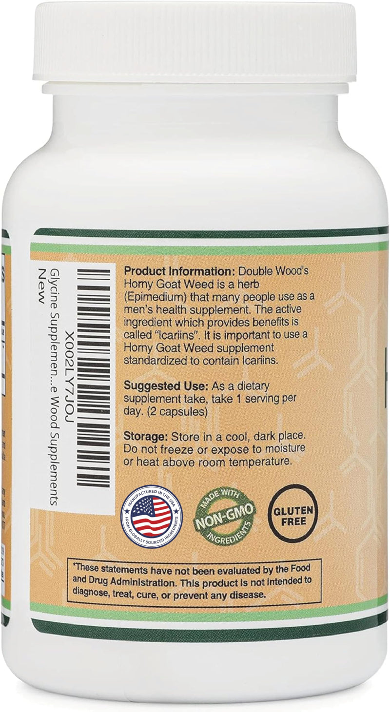 [Australia] - Horny Goat Weed for Men and Women - No Fillers (Max Strength Epimedium Std. to 20% Icariins) 1,000mg per Serving, 90 Capsules (Male Enhancing Supplement) by Double Wood 