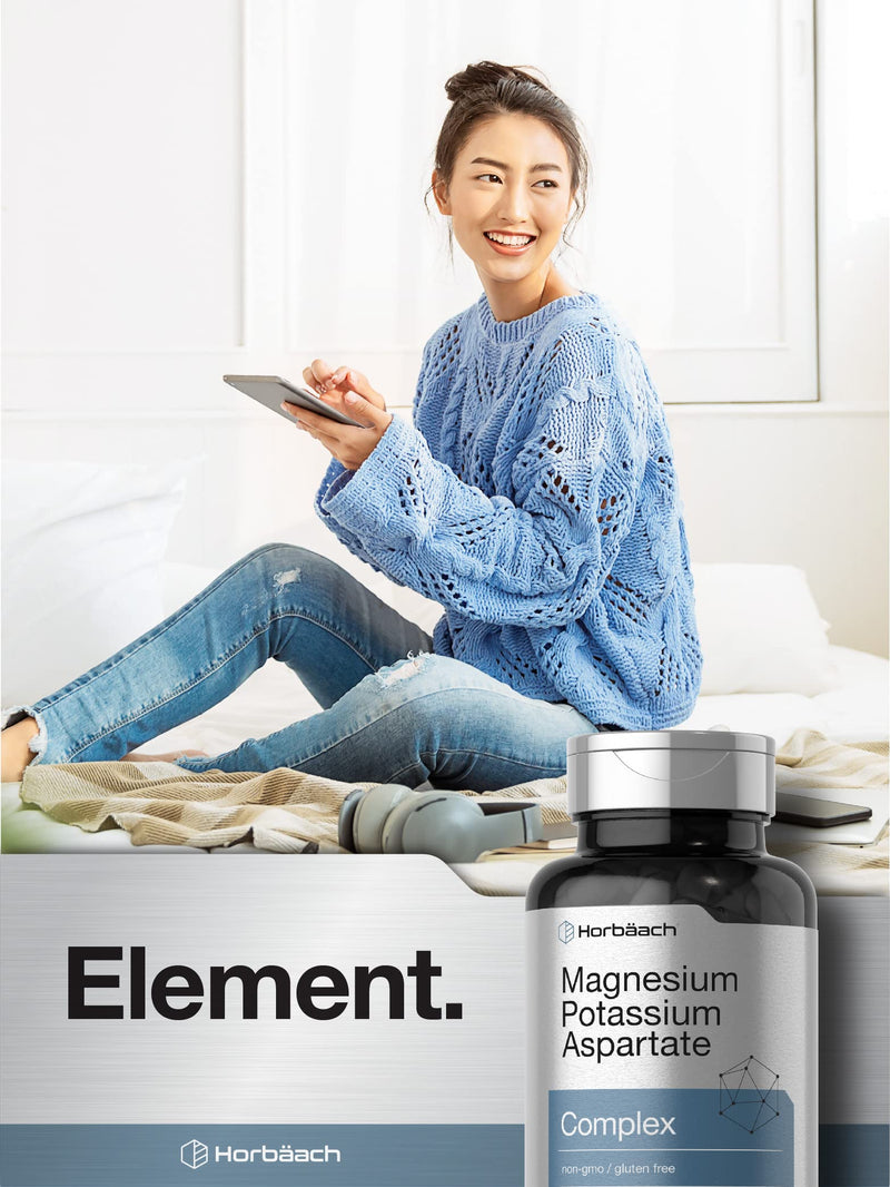 Horbäach Magnesium Potassium Aspartate Complex | 180 Capsules | Non-GMO and Gluten Free Formula 180 Count (Pack of 1)