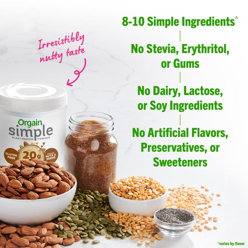 [Australia] - Orgain Organic Simple Vegan Protein Powder, Peanut Butter - 20g Plant Based Protein, Made with less Ingredients, No Artificial Sweeteners, Gluten-Free, Non-GMO, No Dairy or Lactose Ingredients, 1.25lb 15 Servings (Pack of 1) 