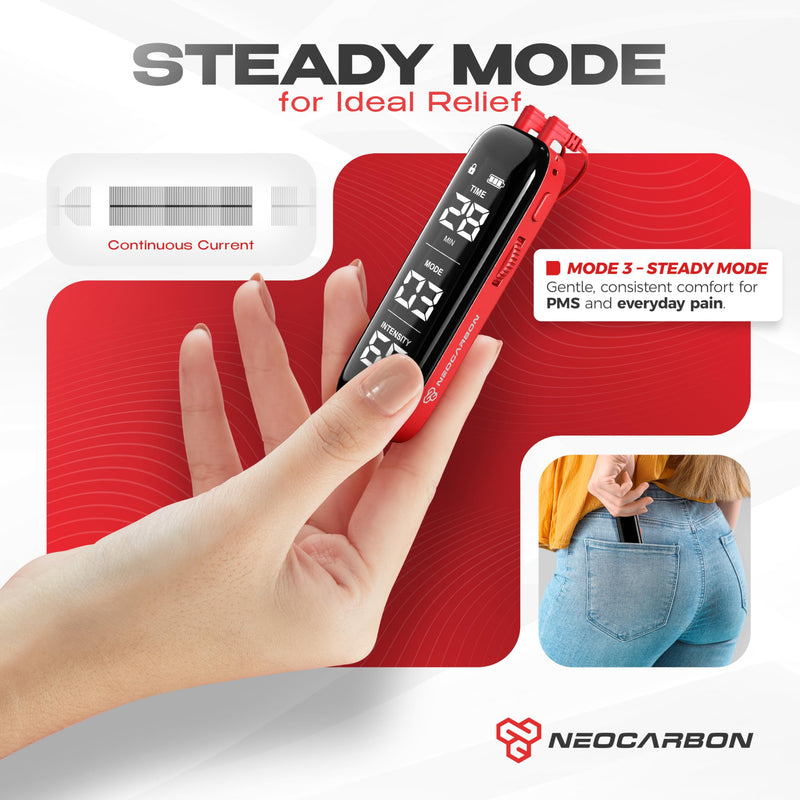 NEOCARBON TENS Unit Muscle Stimulator Slim for Pain Relief, Red | Versatile & Drug-Free Pain Relief, Ultra-Slim & Lightweight, All-in-One Pulse Massager & Muscle Stimulator Kit