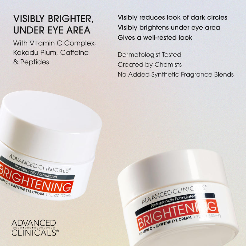 Advanced Clinicals Brightening Vitamin C + Caffeine Eye Cream For Dark Circles Treatment, Dark Spots, & Puffiness, Under Eye Face Moisturizer, 1 Fl Oz Brightening Vitamin C Eye Cream 1 Fl Oz (Pack of 1)
