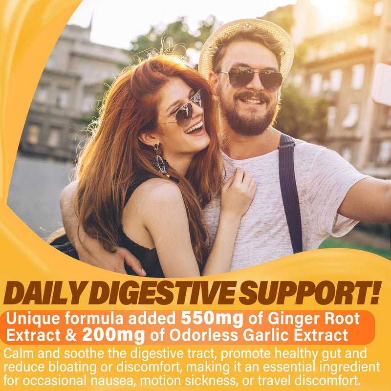 [Australia] - Ginger Chews Supplement Gummies for Nausea, Stomach Relief - Sugar Free with Turmeric & Odorless Garlic, Quercetin, Vitamin D3 C, Ultra Absorption for Digestive Support Occasional Bloating & Gas,1Pack 