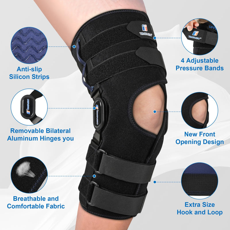 [Australia] - Knee Braces for Knee Pain Women Men, 16inch Hinged Knee Brace with for Side Stabilizers Meniscus Tear Knee Pain ACL MCL Injury Recovery Wraparound Knee Support with 4 Adjustable Compression Straps Large Upgrade Version 