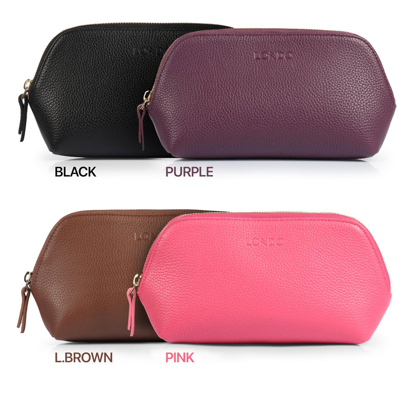 Londo Genuine Leather Makeup Bag – Cosmetic Pouch, Travel Organizer, Toiletry Clutch for Women, Stylish & Durable Storage for Essentials Black