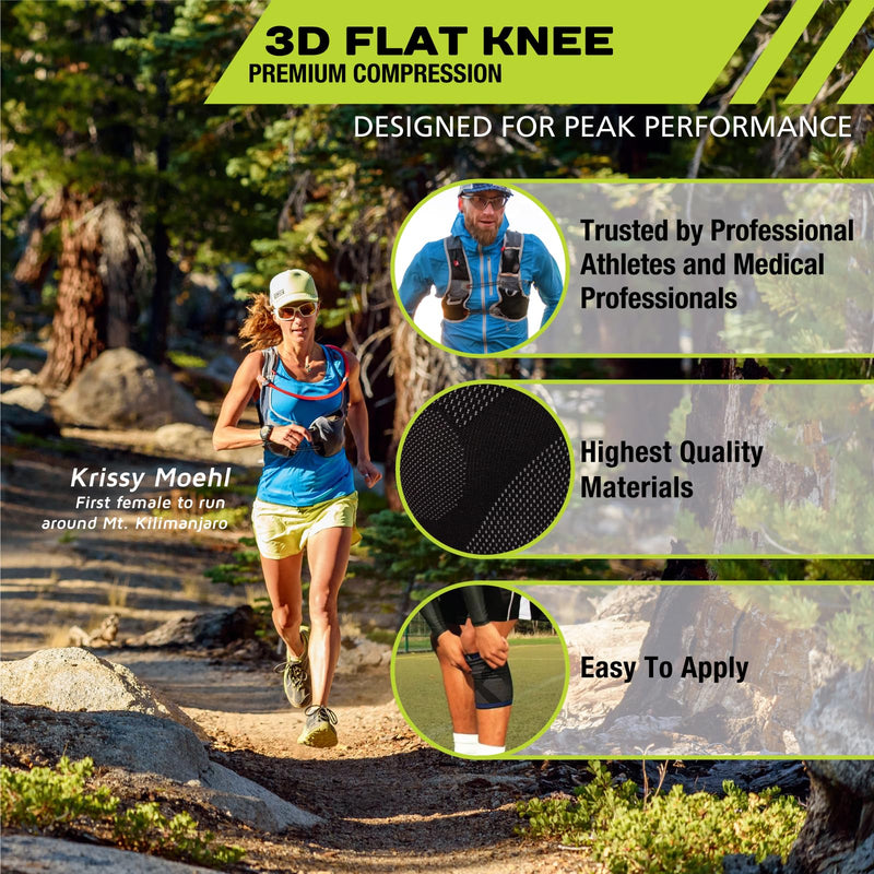 Pro-Tec Athletics 3D Flat Knee Support, Advanced Flat Knit Technology for Custom Fit, Breathable Multi-Directional Stretch Fabric, Non-Slip Gel for Enhanced Stability, Full Motion, Large, Blue/Black Blue, Black