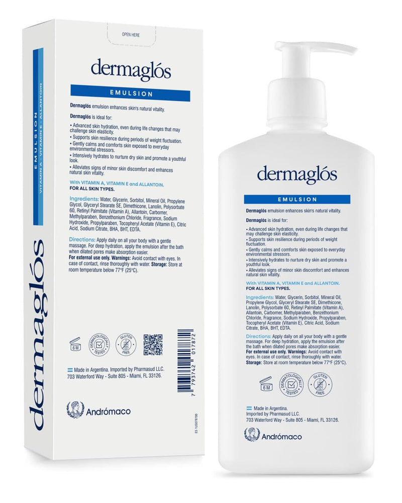 Dermaglós Moisturizing Body Lotion for Dry Skin with Extra, 13.52 Fl Oz | Vitamin E & Allantoin, Regenerating Lightweight Moisturizer for Stretch Marks, Tattoos Aftercare, Scars & Wrinkles 13.52 Ounce (Pack of 1)