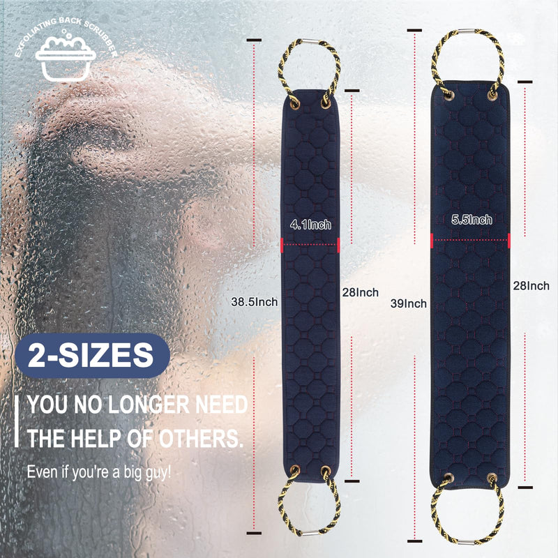 [Australia] - Exfoliating Back Scrubber with Handles, 38.5 Inch Double-Sided Back Exfoliator Body Scrub Towel, Exfoliating Washcloth Bath Tool for Use in Shower, Back Washer to Deep Clean Your Skin for Men & Women Black (38.5*4.1 Inch) 