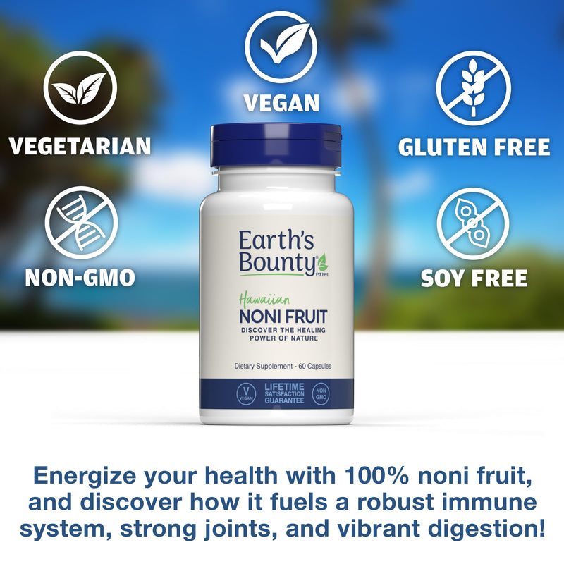 [Australia] - Earth's Bounty Hawaiian Noni Fruit Capsules - 60 Veggie Caps - Healthy Immune System & Joint Health Support - 100% Natural & Pure Noni - Vegetarian 