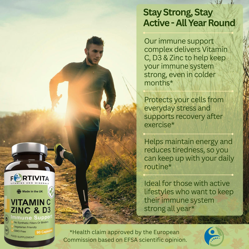 Vitamin C 550 mg, Zinc & Vitamin D3 400 IU – Immune Support Supplement – High Strength Antioxidant Formula – 90 Vegetarian Capsules – Made in the UK – GMO Free, No Synthetic Fillers