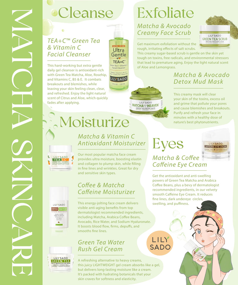 LILY SADO TEA+C Green Tea Water Rush Gel Moisturizer - Lightweight Vitamin C Anti-Wrinkle Moisturizing Lotion - Hydrates & Softens for Luscious, Radiant Skin. Perfect for Spring and Summer. Green Tea Water Rush Gel Cream