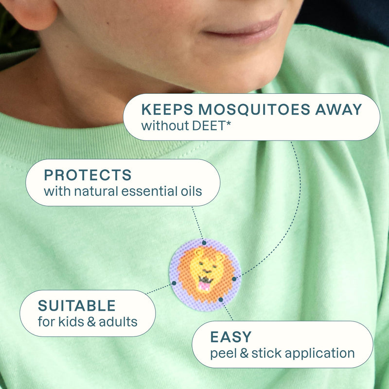 [Australia] - Cliganic Mosquito Repellent Stickers (90 Pack) - Animal Patches for Kids, Natural DEET-Free, Essential Oil Infused 90 Count (Pack of 1) 