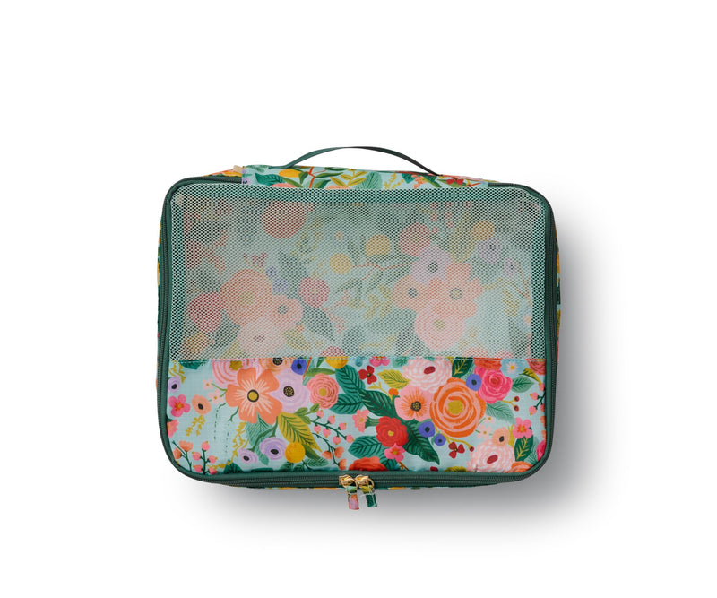 RIFLE PAPER CO. 3 Set Compression Packing Cubes with Zipper Pull & Laundry Bag | Organizer Travel Essentials for Luggage/Suitcase | Garden Party Pattern