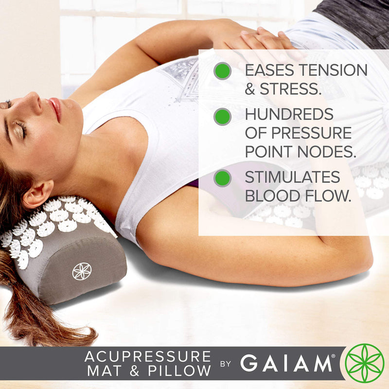 [Australia] - Gaiam Acupressure Mat and Pillow Set, Acupuncture Style Massage Mat & Pillow, Relief for Sciatic Nerve, Muscle Tension, Fibromyalgia, Neck, Shoulder & Back Pain, Migraine & Headaches and Insomnia Grey 