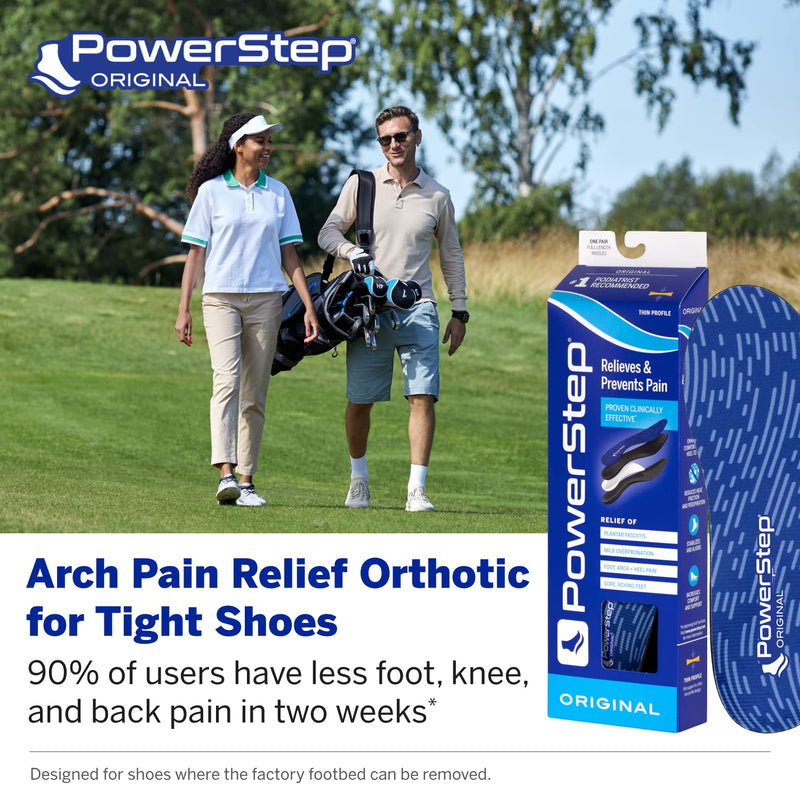 [Australia] - PowerStep Original Insoles - Arch Pain Relief Orthotics for Tight Shoes - Foot Support for Plantar Fasciitis, Mild Pronation and Foot & Arch Pain - Shoe Inserts for All (M 12-13) Men's 12-13 Blue/Black 