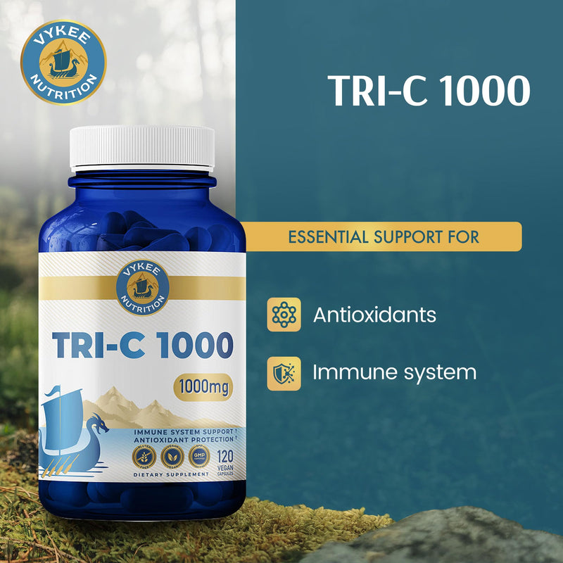 Vykee Nutrition Tri-C 1000 Triple-Source Vitamin C Complex 1,000 mg | Promotes Overall Wellness Vegan, Non-GMO, Gluten-Free, 120 Count