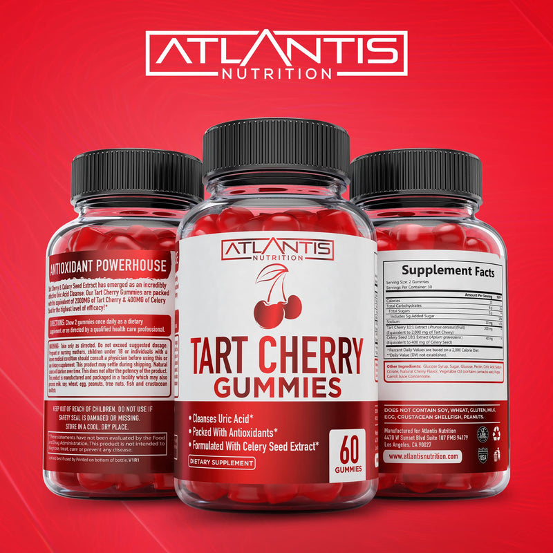Atlantis Nutrition 60 Tart Cherry Gummies + 60 Supergreens Gummies.