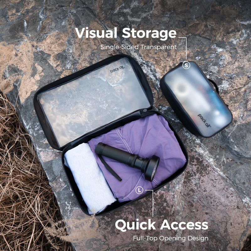 pack all Packing Organizer Bundle | 1 Clear Organizer Pouch(L) & 1 Pencil Case Plus for family, men, women and children