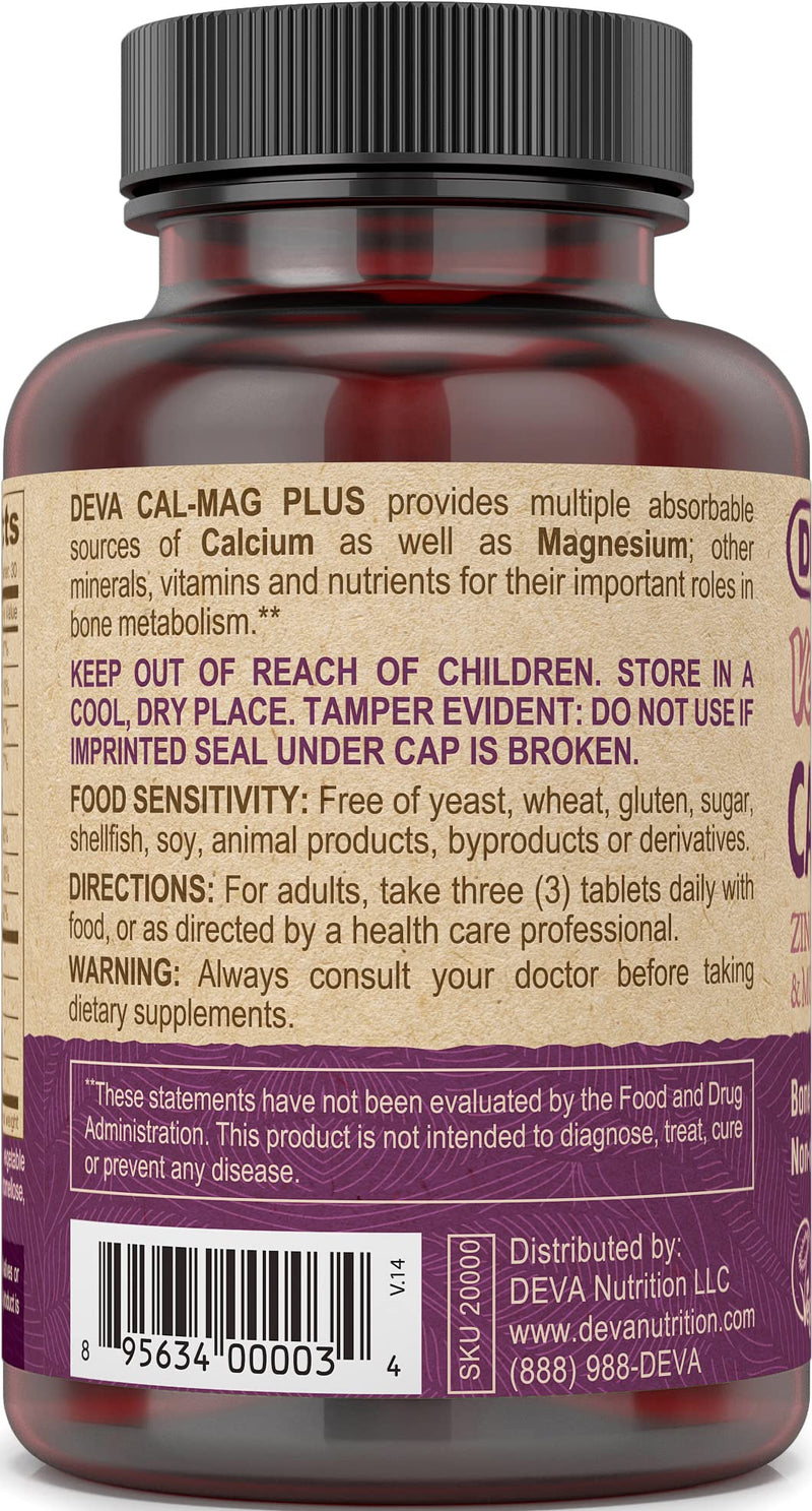 DEVA Vegan Calcium Magnesium Supplement, Plus Zinc, Vitamins C, D & K, Boron, 90 Tablets