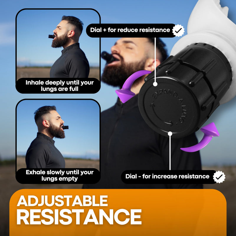 OXY Portable Breathing Trainer with 2 Nozzle Sizes (2"/2.5") & Adjustable Resistance - Lung Exercise Device for Fitness, Singing, Recovery - Boosts Capacity & Endurance, Compact & Easy to Clean White