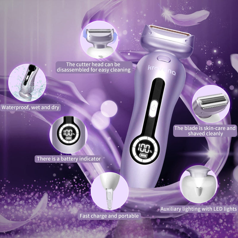 [Australia] - Electric Shaver for Women Electric Razor for Womens Bikini Legs Underarm Public Hairs Rechargeable Trimmer with Detachable Head Cordless Wet Dry Use Purple 