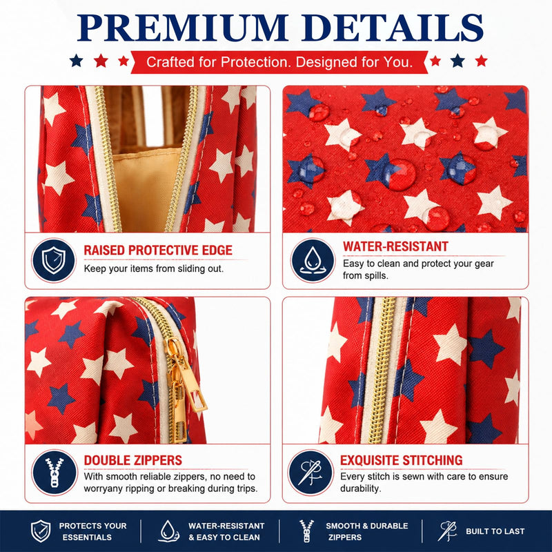 FoldTier 6 Pcs Patriotic Star Makeup Bags Bulk for Women | Red White Blue Cosmetic Bag with Zipper Organizer Travel Toiletry Pouch 8.7 x 5.9 x 3.9 in Pencil Pouch party Favor