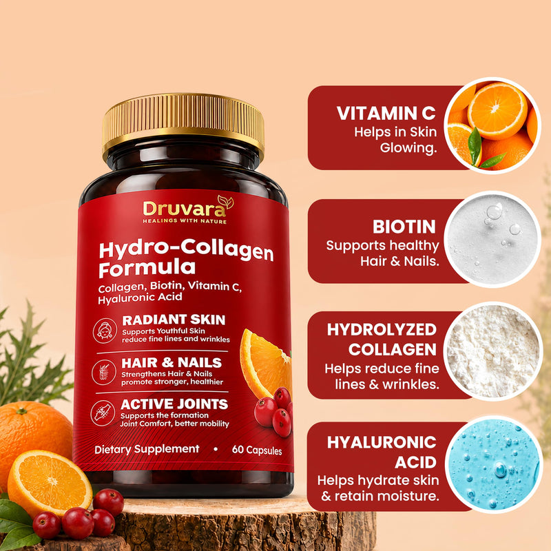 Hydrolyzed Collagen with Biotin & Vitamin C | Collagen Pills for Skin Hydration, Joint Comfort & Healthy-Looking Hair and Nails | Suitable for Women & Men | 60 Capsules