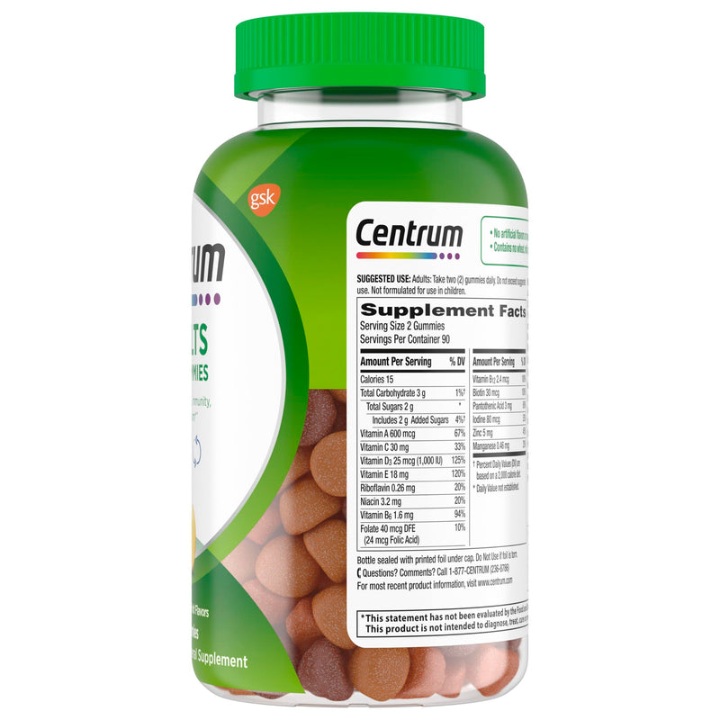 Centrum MultiGummies for Adults, Assorted Fruit Flavors, 180 Count | Contains B Vitamins, Vitamin C, Vitamin E and Antioxidants, Supports Healthy Immune Response, GLP-1 Support New 180 Count (Pack of 1)