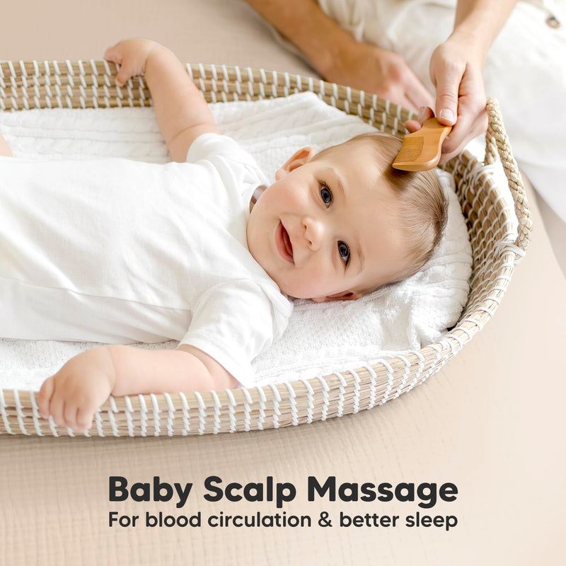 [Australia] - Baby Hair Brush and Comb Set for Newborn - Wooden Baby Hair Brush Set with Soft Goat Bristle, Baby Brush Set for Newborns Baby Brush and Comb Set Girl, Boy, Toddler Cradle Cap Brush (Oval, Walnut) Oval 