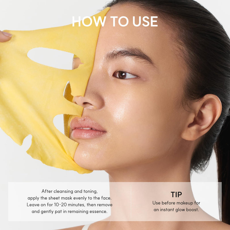 ARENCIA Vitamin C Booster Sheet Mask, Hydrating Face Mask with Glutathione & Niacinamide, Supports Even-Looking Skin Tone & Smooth Texture, 5 Sheets