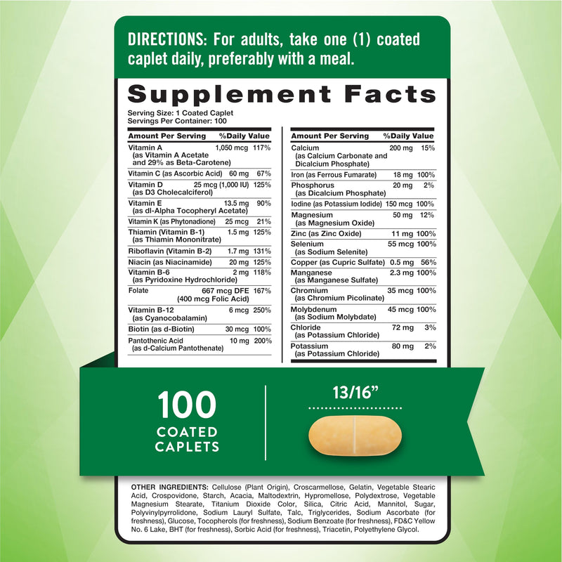 Nature's Truth ABC Complete Multivitamin Supplement for Men and Women | Daily Multivitamin | 100 Caplets | Non-GMO & Gluten Free