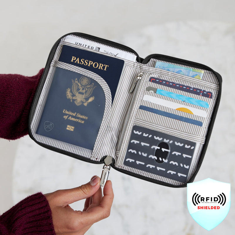 Travelon RFID Blocking Passport Zip Wallet 4.5”W x 6”H x 0.75”D Ocean