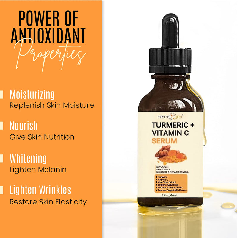 Turmeric Serum for Face + Glow-Boosting Vitamin C Serum –Organic Moisturizer for Acne, Dark Spots & Clear Skin– Boosts Hydration for Dry & Tired Skin – Anti-Aging Formula for Glowing Skin, 2 FL OZ 2 Fl Oz (Pack of 1)