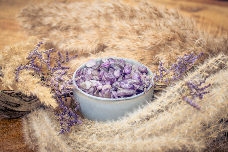 [Australia] - Amethyst mini tumbled stones | Gemstone chips 100 grams | 5mm diameter | Source of Life Plus 