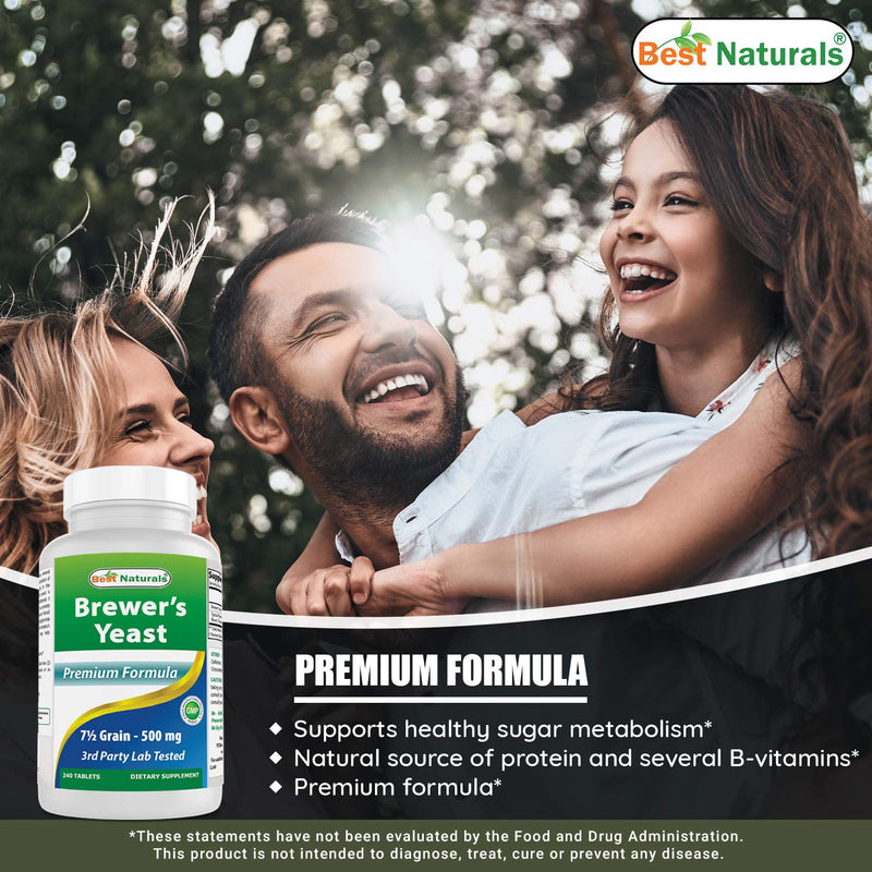 [Australia] - Best Naturals Brewers Yeast 500mg 240 Tablets (1000mg Serving) - 3rd Party Lab Tested for Quality & Purity 240 Count (Pack of 1) 