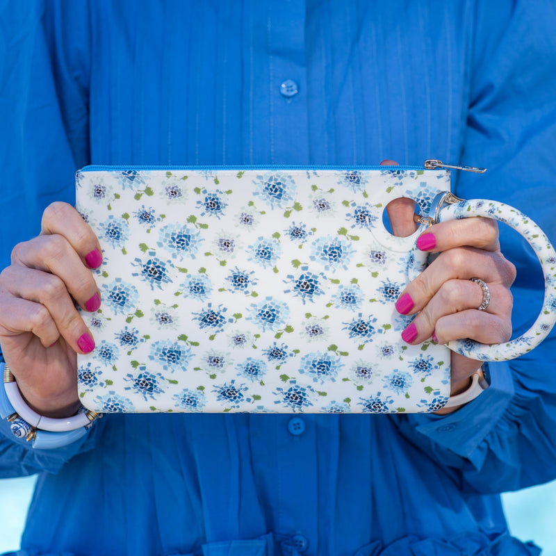 Oventure Large Silicone Pouch - Fifty States Blue Floral Print | Waterproof Zipper Bag & Holiday Gift for Women, Makeup & Travel Blue Multi
