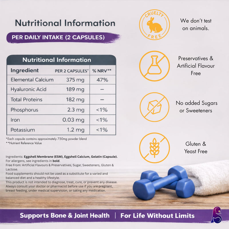 BJC Bone & Joint Support – Calcium, Collagen with Hyaluronic Acid & 25+ Minerals – Sugar, Gluten & Preservative Free – 60 Capsules