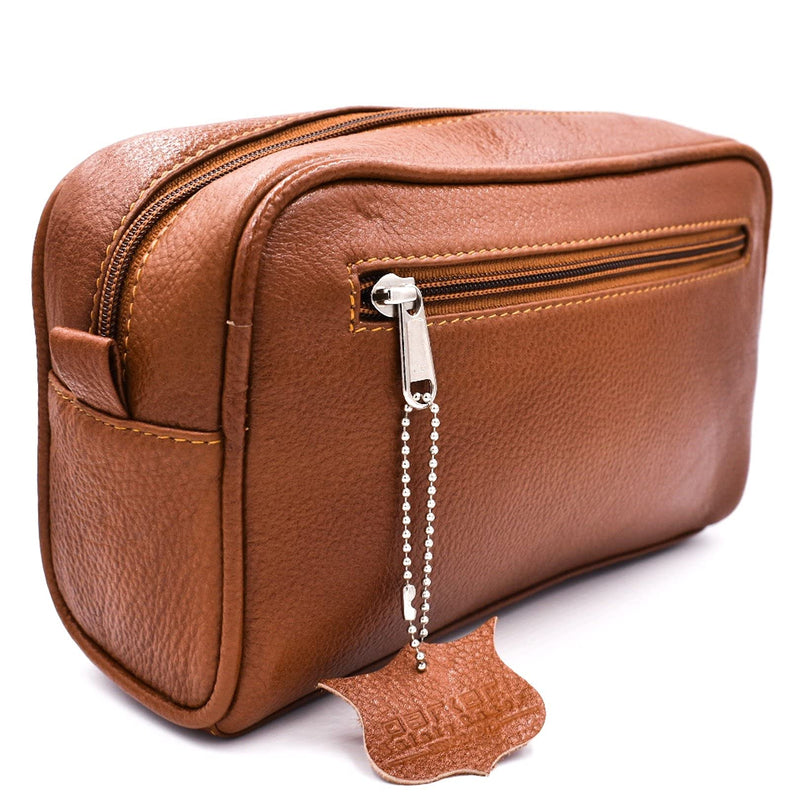 Parker Full Grain Leather Dopp Kit – Handmade Full Size Saddle Brown | Durable Full-size Leather Travel Bag Built For Effortless Packing, Perfect For Storing Razors, Grooming Kit, and Essentials