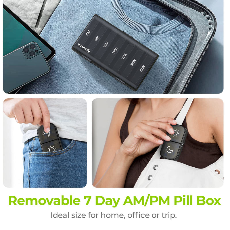 [Australia] - AUVON XL Weekly Pill Organizer 2 Times a Day, Pill Box 7 Day with One-Side Large Opening Design for Easy Filling, Black Privacy Protection AM PM Pill Case for Medication/Vitamins/Fish Oils/Supplements 