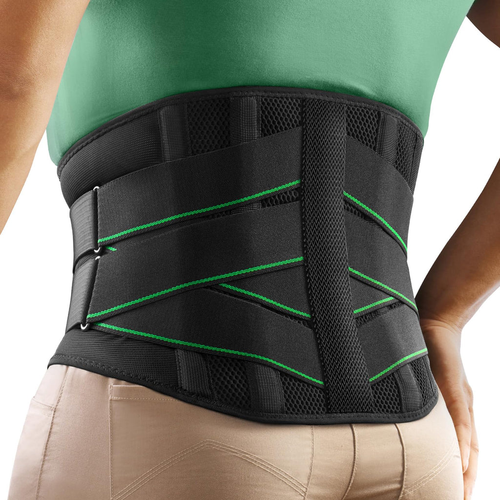 FREETOO Back Brace for Men Lower Back Pain with 7 Metal Stays, for Sciatica, Herniated Disc, Scoliosis and More Pain Relief! Breathable Back Support Belt for Women Work with Soft Pad, Lightweight Lumbar Support for Dairly Activity M(Waist:33"-39") Black