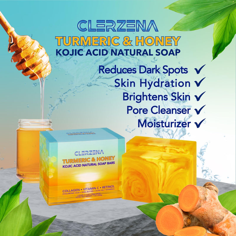Honey Kojic Acid and Turmeric Soap for Dark Spots | Vitamin C & E, Retinol, Collagen Kojic Acid Soap Bar | Dark Spot Remover for Face | Turmeric Face Soap for Women and Men