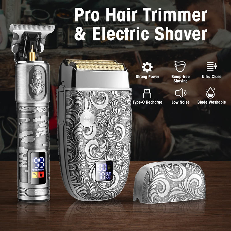 Foil Shavers for Men Electric Razor, Clippers and Trimmer for Men with LED Display, Waterproof Gray