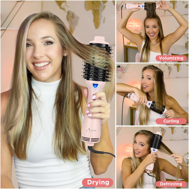 [Australia] - Hair Dryer Brush, Aima Beauty One Step Hair Dryer and Styler Volumizer with Negative Ion for Reducing Frizz and Static, Hair Styling Tools, Pink Oval Brush - 2.3inch/58mm - Pink 