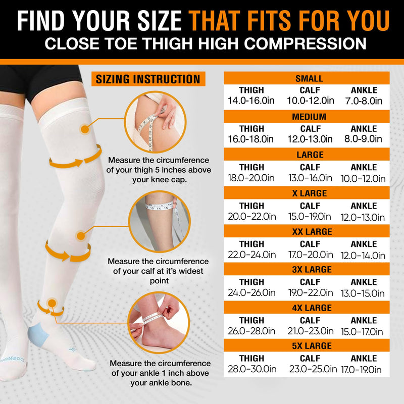 [Australia] - Doc Miller TED Hose Thigh High Anti Embolism Stockings for Women & Men, Hospital Style Surgical Stockings, Plus Size White Compression Socks 15-20mmHg, Support Hose with Inspection Hole 5X-Large (1 Pair) 
