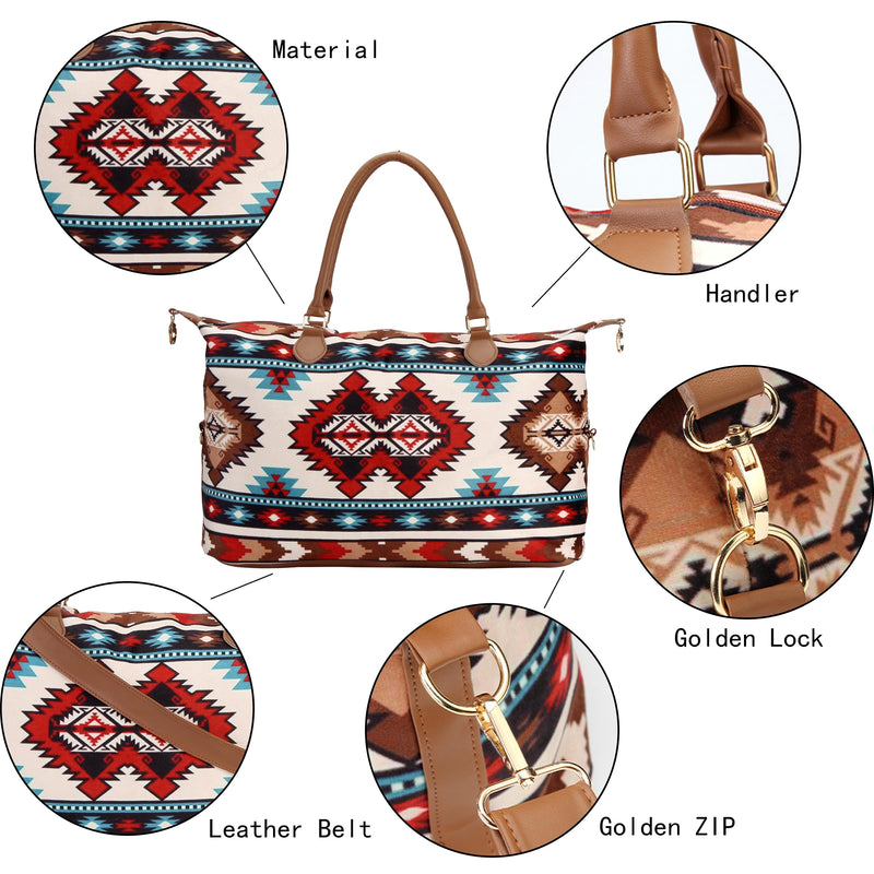 Weekender Bag Duffle Bag For Women Large Travel Tote Bag Overnight Weekend Bags With Shoulder Strap Cow Leopard Atzec…