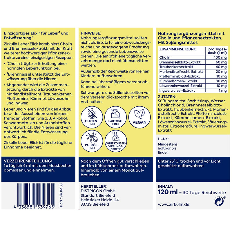 [Australia] - Zirkulin Liver Elixir (6x 120 ml) - support for liver health & cleansing - with choline, milk thistle, grape seed and nettle extract - antioxidant & dehydrating - for daily use 720ml (pack of 6) 