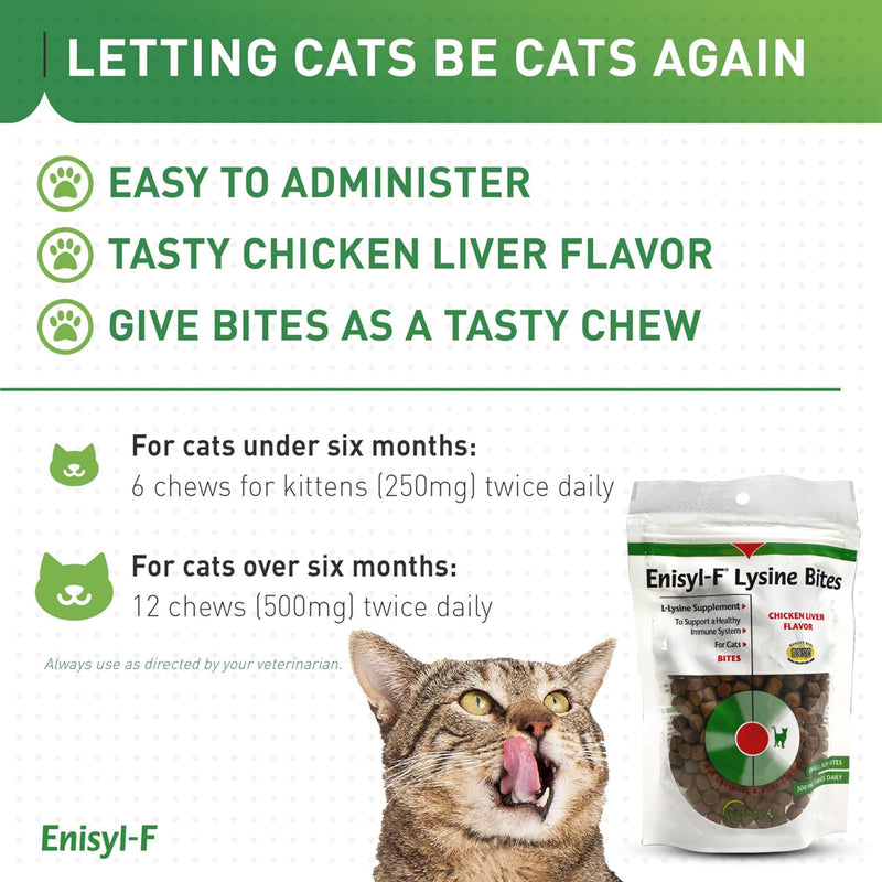 [Australia] - Vetoquinol Enisyl-F Lysine Bites: L-Lysine Chews for Cats & Kittens - Chicken Liver-Flavor, 6.4oz (180g) Recloseable Bag 